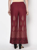 Thumbnail for Aniyah Rayon Maroon Color Block Print Flared Slip-On Palazzo (AN-183K)