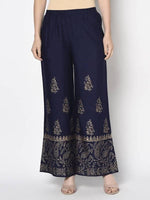 Thumbnail for Aniyah Rayon Navy Blue Color Block Print Flared Slip-On Palazzo (AN-211K)