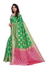 Thumbnail for Vamika Banarasi Jacquard Weaving Green Saree (Dangal Green)