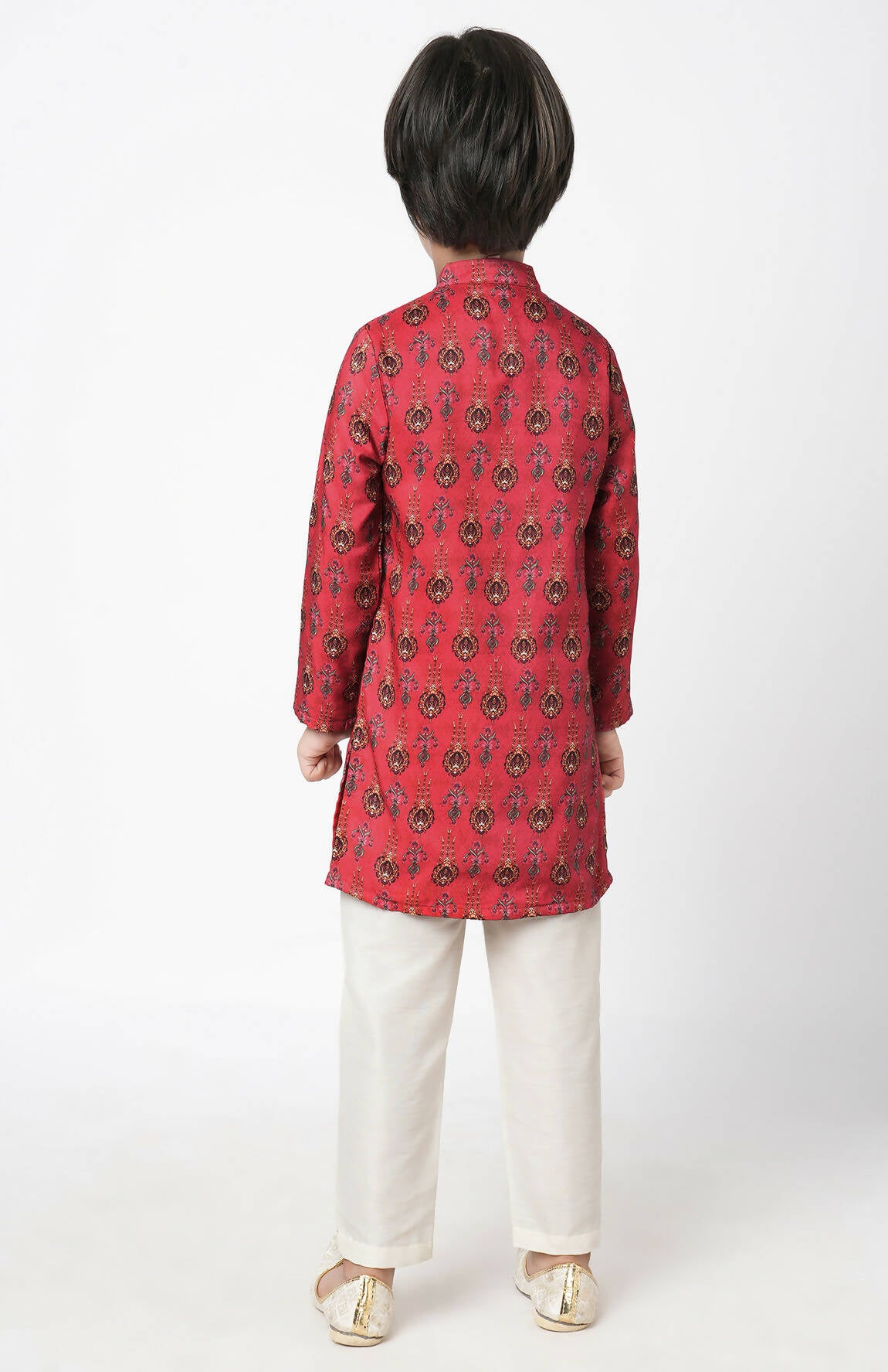 Lil Drama Ethnic Twist Boys Red Print Kurta Pant Set - Distacart