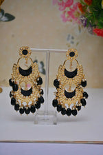 Thumbnail for Meenakari Work Gold Plated 2 Layered Beaded Black Chandbali Earrings with Kundan and Pearl Work By House of Ree - Distacart