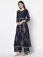 Thumbnail for Aniyah Rayon Navy Blue Color Foil Print Anarkali Palazzo Set (AN-191K)