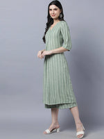 Thumbnail for Myshka Stylish Green Cotton 3/4 Sleeve Women's Kurta Palazzo Set - Distacart