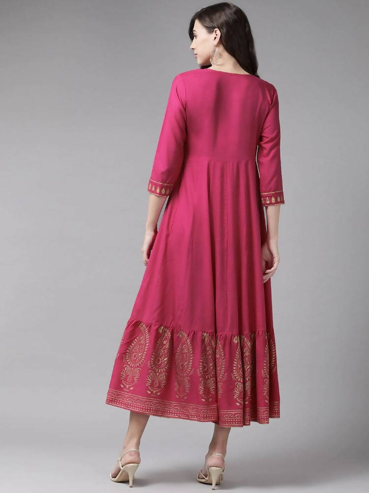 Yufta Magenta Ethnic Motifs Ethnic Maxi Dress