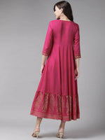 Thumbnail for Yufta Magenta Ethnic Motifs Ethnic Maxi Dress