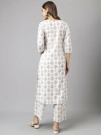 Thumbnail for FIORRA Women's White Cotton A-Line Kurta Palazzo Set - Distacart
