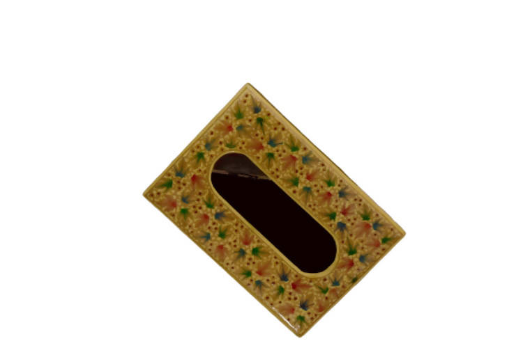 Nizalia Chinar Leaf Embossed Cream Paper Mache Tissue Paper Holder