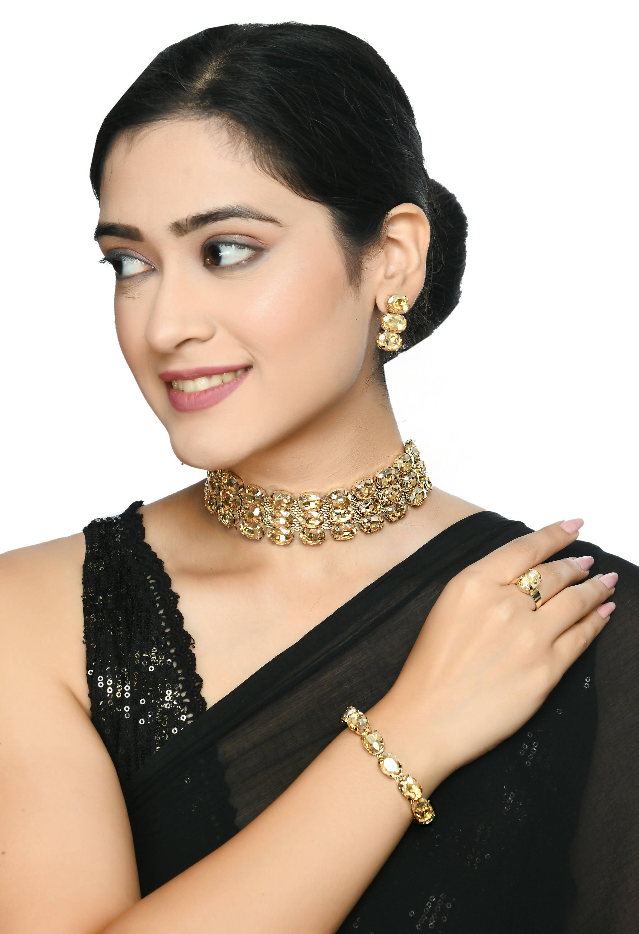 Mominos Fashion Johar Kamal Gold-Plated Finish Stone Choker For Women (Golden) - Distacart