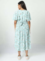 Thumbnail for Manet Frill With Sleeve Maternity Dress Floral Print With Concealed Zipper Nursing Access - Green - Distacart
