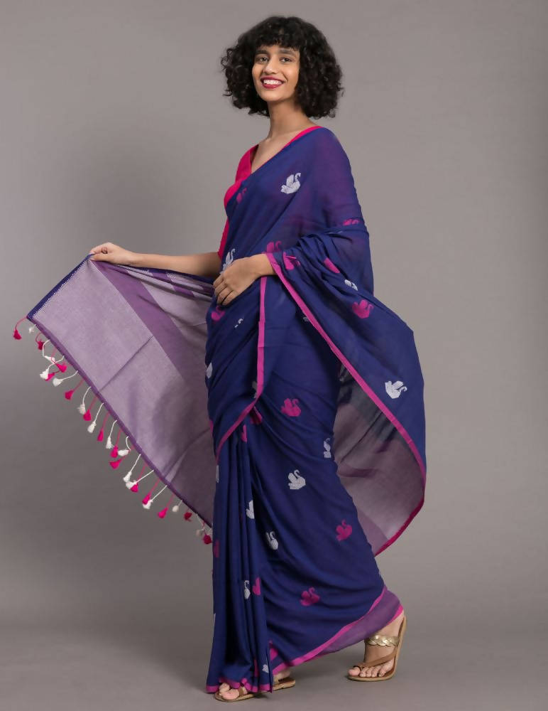 Suta Blue Pink Ethnic Motifs Handloom Cotton Woven Saree - Distacart