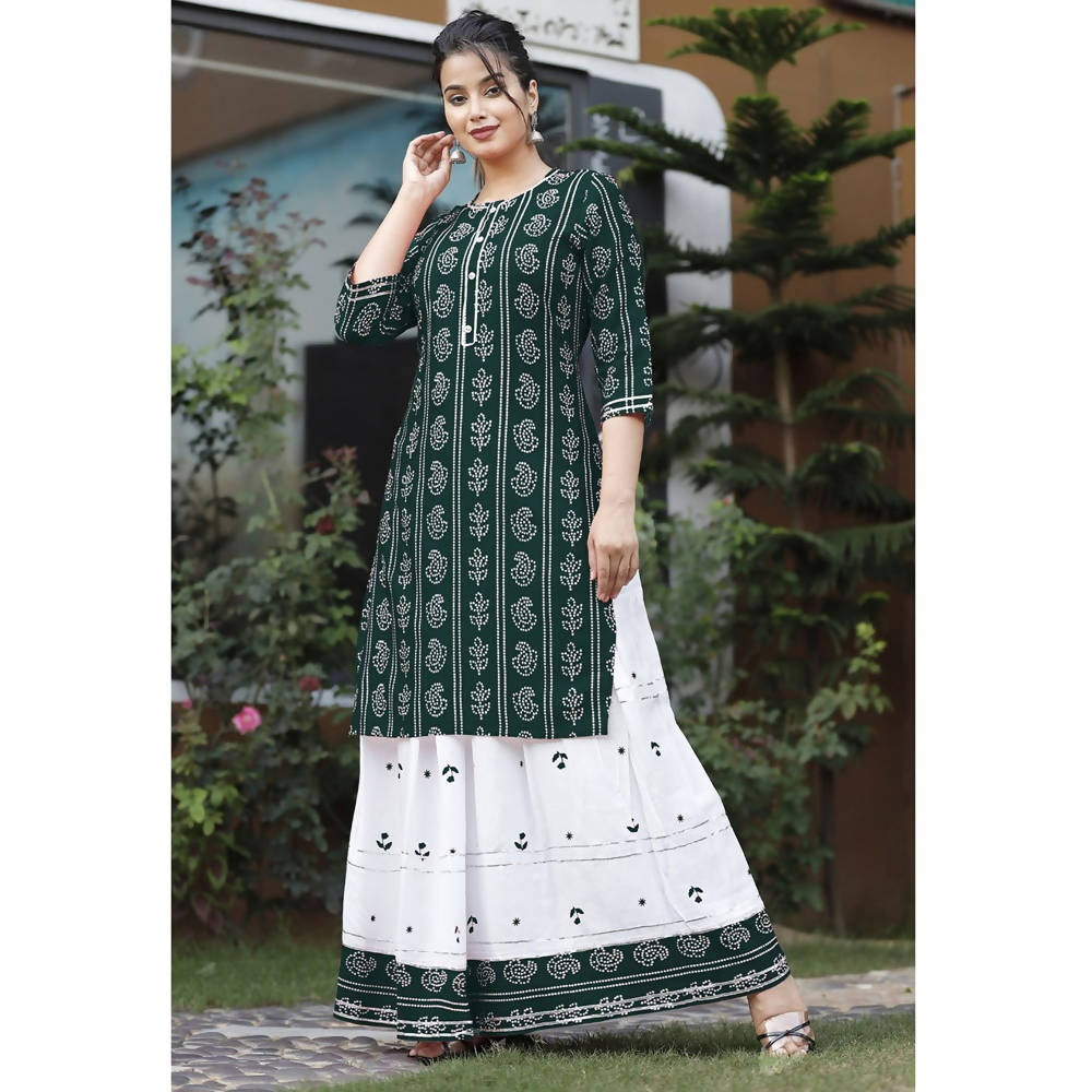 Vamika Green Rayon Gota Patti work Kurti With Skirt Suit