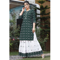Thumbnail for Vamika Green Rayon Gota Patti work Kurti With Skirt Suit