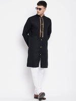 Thumbnail for Even Apparels Black Linen Men's Sherwani Kurta With Decorative Placket - Distacart