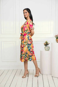 Thumbnail for Myshka Women Multi - Abstract Rayon A-Line V-Neck Dress - Distacart