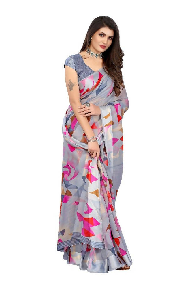 Vamika Grey Linen Satin Border Saree
