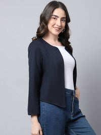 Thumbnail for Even Apparels Navy Polywool Open Front Statement Women's Jacket - Distacart