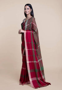 Thumbnail for Suta Women Maroon Green Pure Handloom Cotton Saree - Distacart
