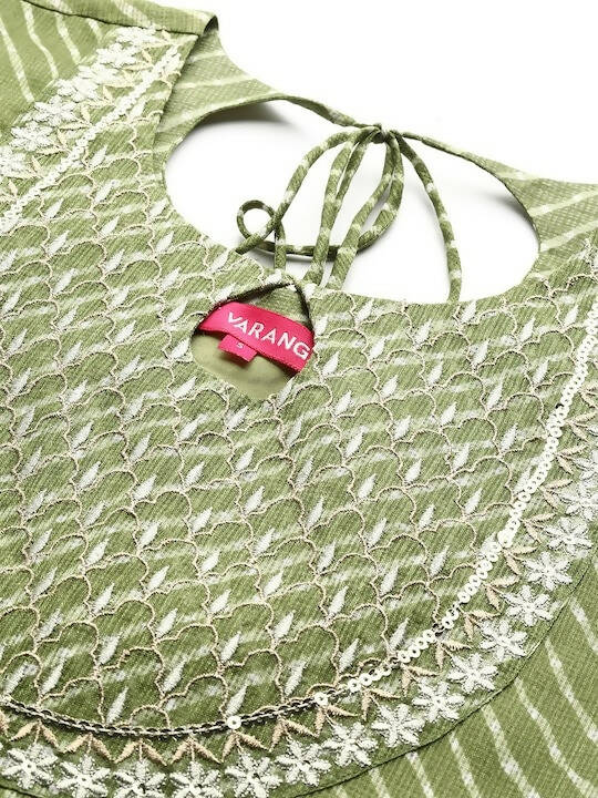 Varanga Women Green & White Leheriya Embroidered Indie Prints Anarkali Kurta - Distacart