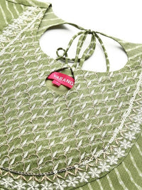 Thumbnail for Varanga Women Green & White Leheriya Embroidered Indie Prints Anarkali Kurta - Distacart