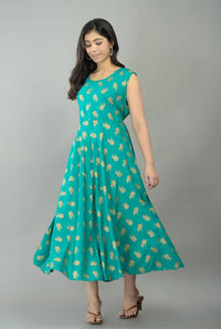 Thumbnail for Vamika Sky Blue Rayon Gold Printed Party Wear/Casual Wear Kurti - Distacart
