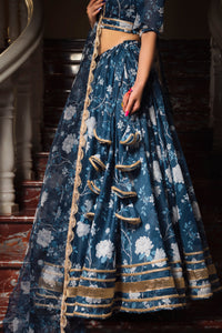 Thumbnail for Pomcha Jaipur Bluebell Modal Chandari Lehenga Set - Distacart