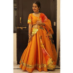 Thumbnail for Pomcha Jaipur Taffeta Silk Orange Lehenga - Distacart