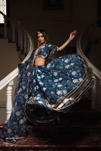 Thumbnail for Pomcha Jaipur Bluebell Modal Chandari Lehenga Set - Distacart