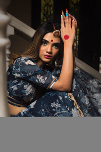 Thumbnail for Pomcha Jaipur Bluebell Modal Chandari Lehenga Set - Distacart