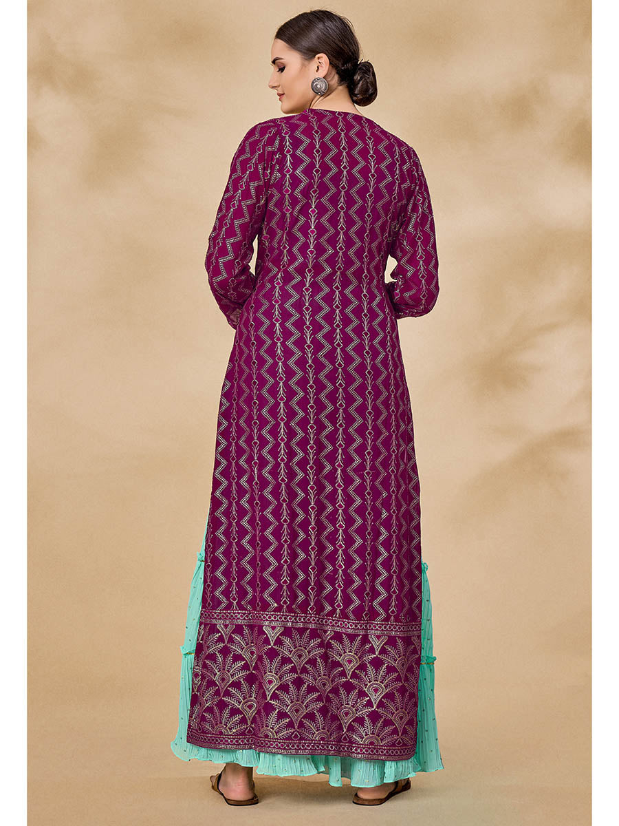 Myra Wine Jacket Style Sharara Suit - Distacart
