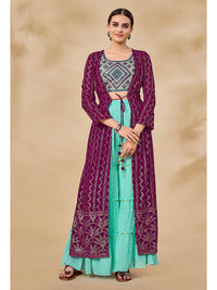 Thumbnail for Myra Wine Jacket Style Sharara Suit - Distacart