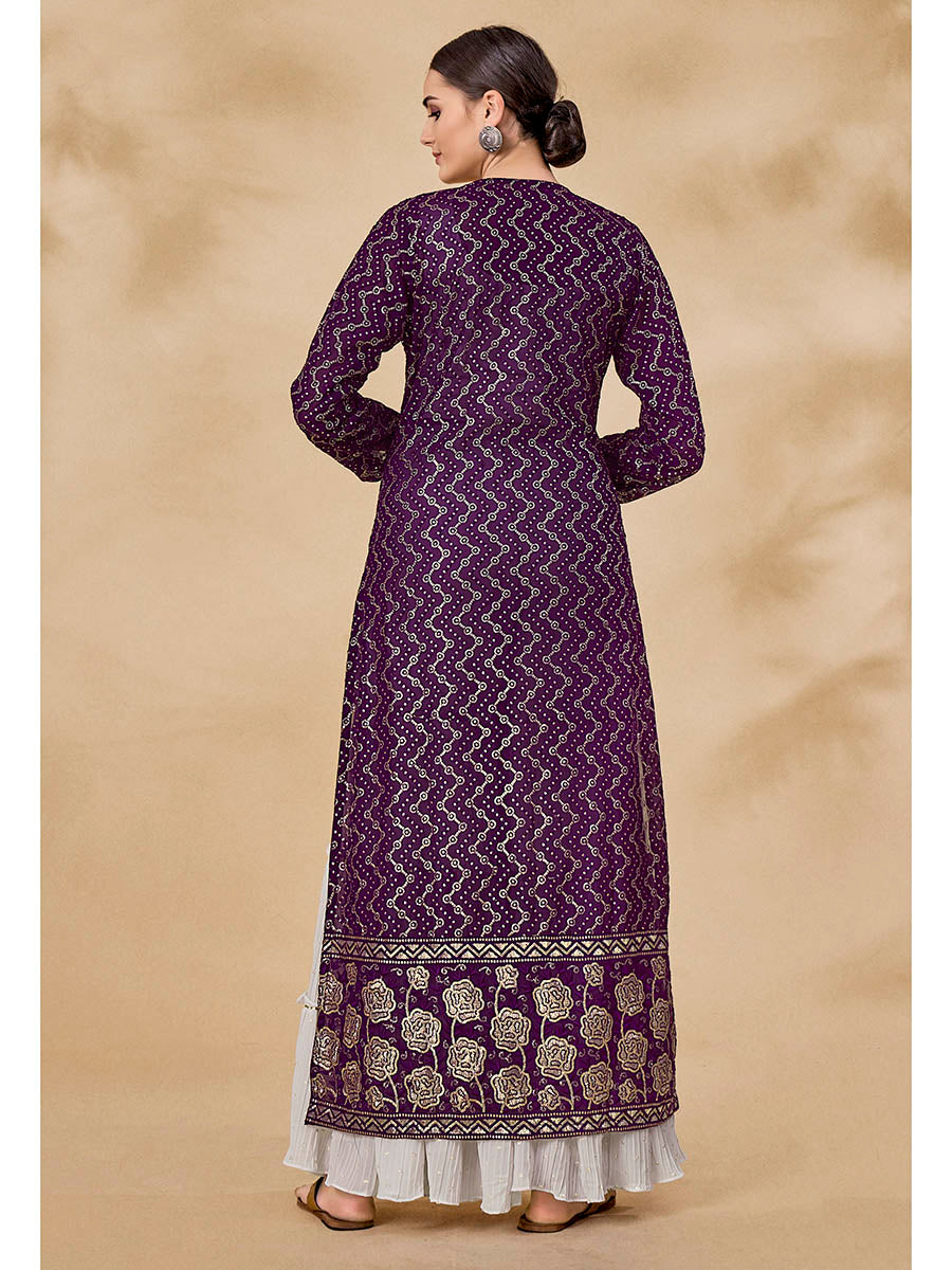 Myra Purple Jacket Style Sharara Suit - Distacart
