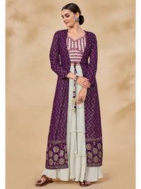 Thumbnail for Myra Purple Jacket Style Sharara Suit - Distacart