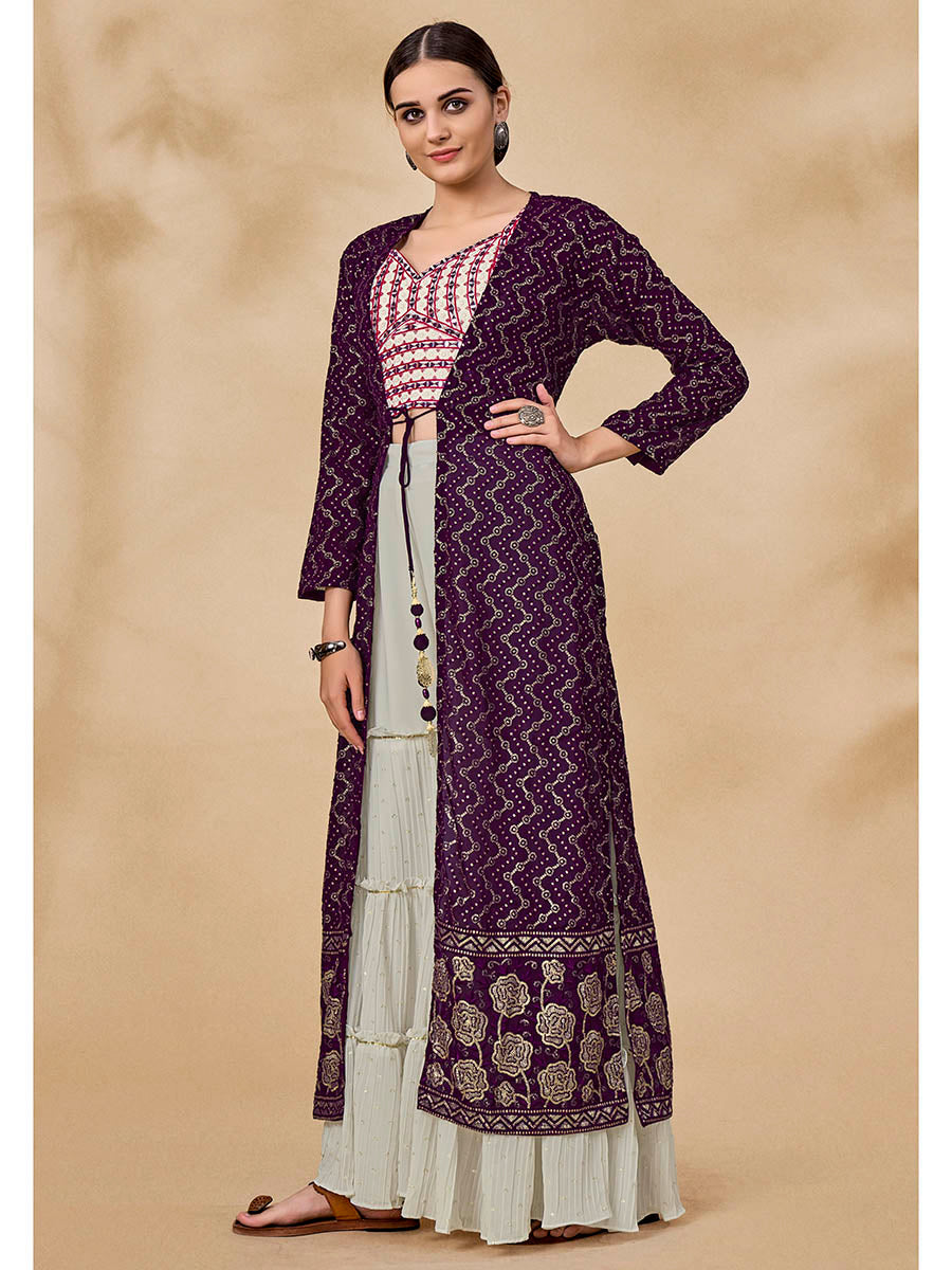 Myra Purple Jacket Style Sharara Suit - Distacart