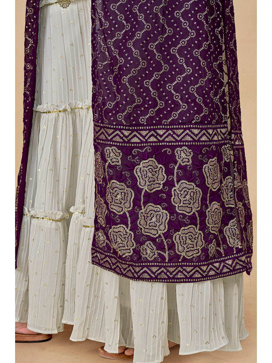Myra Purple Jacket Style Sharara Suit - Distacart