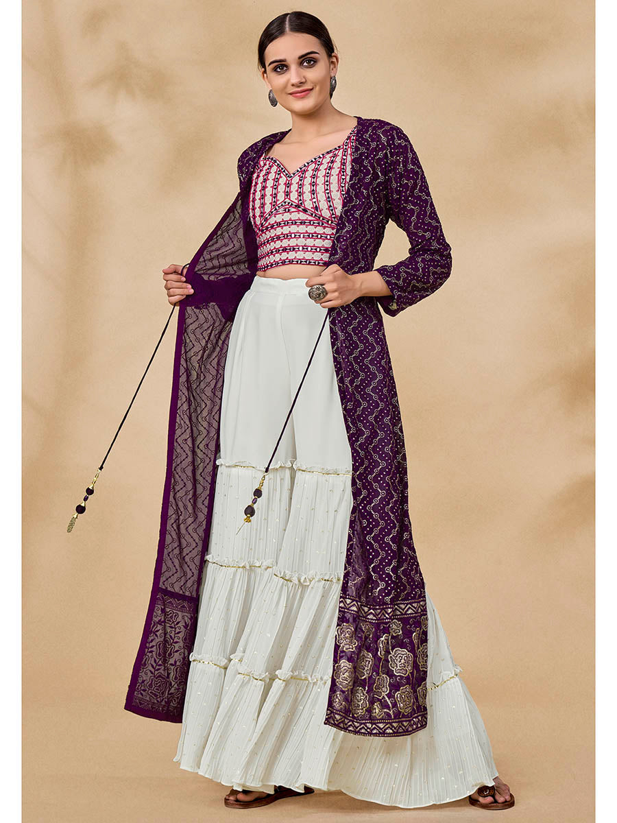 Myra Purple Jacket Style Sharara Suit - Distacart