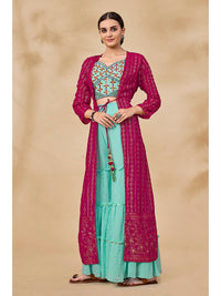 Thumbnail for Myra Pink Jacket Style Sharara Suit - Distacart