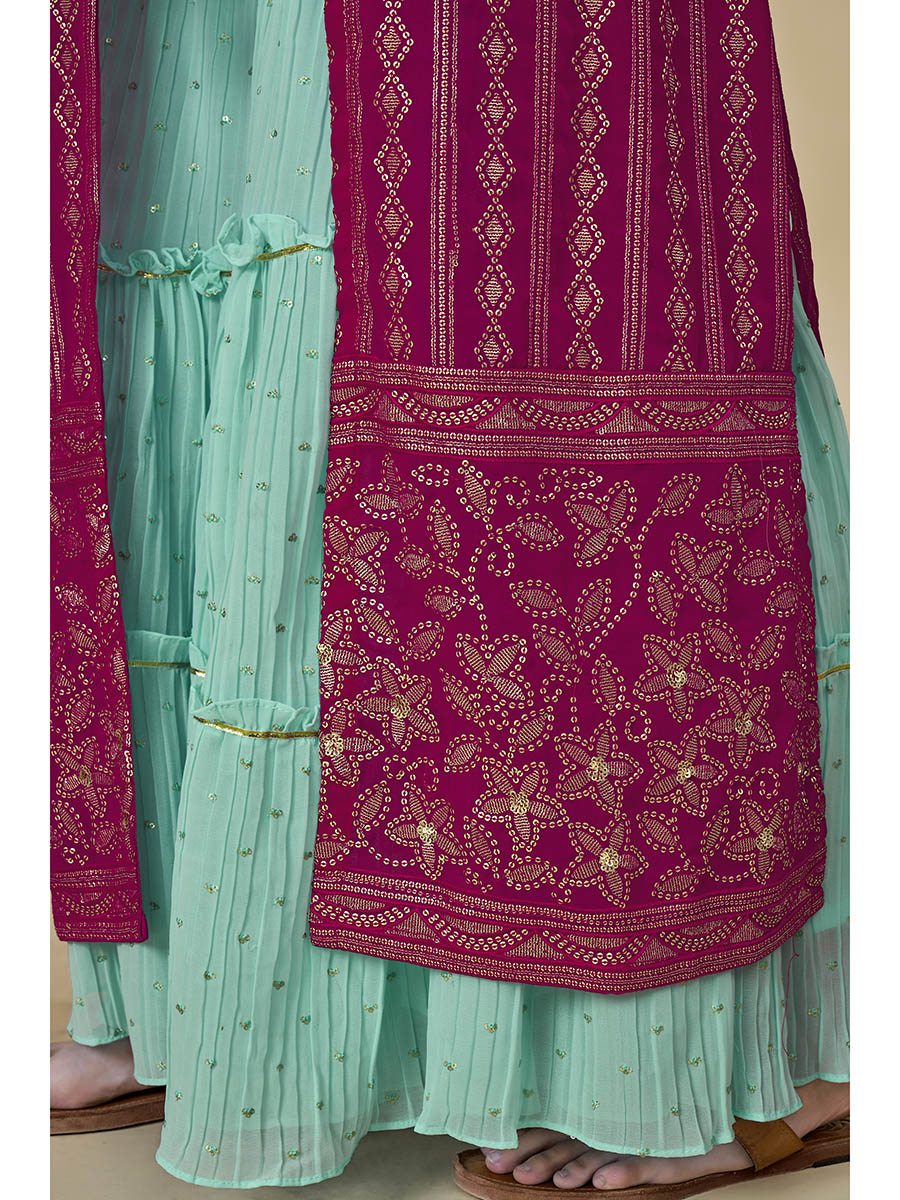 Myra Pink Jacket Style Sharara Suit - Distacart