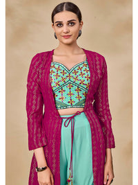 Thumbnail for Myra Pink Jacket Style Sharara Suit - Distacart