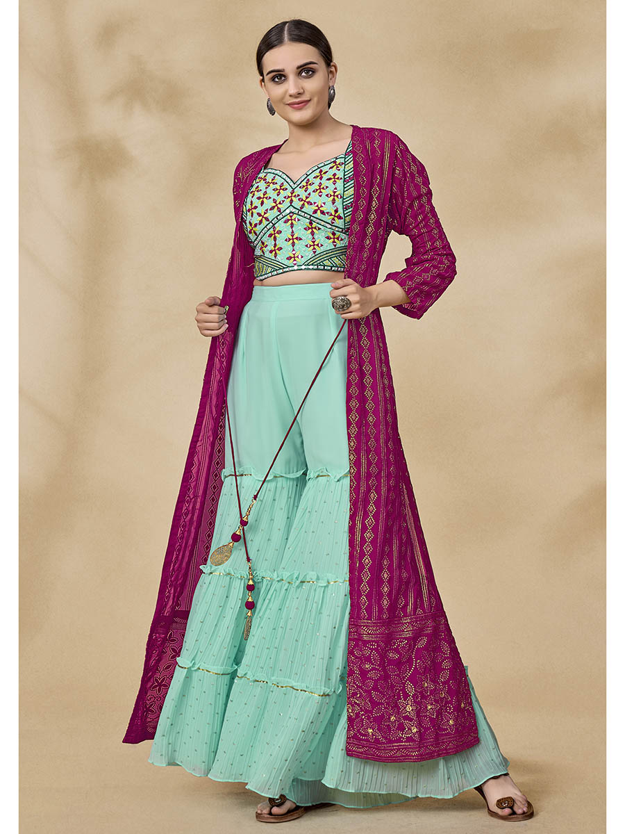 Myra Pink Jacket Style Sharara Suit - Distacart