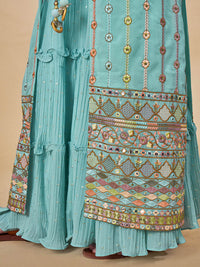Thumbnail for Myra Sky Blue Gorgette Jacket Style Suit - Distacart