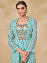 Thumbnail for Myra Sky Blue Gorgette Jacket Style Suit - Distacart