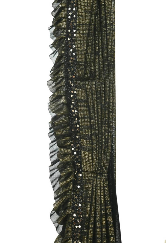 Mominos Fashion All Season Wear Olive Green And Black Ruffled Ready To Wear Saree - Distacart