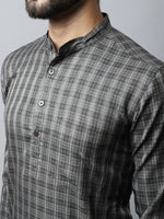 Thumbnail for Even Apparels Brown Color Cotton Checked Men's Kurta With Band Collar (CHK1157) - Distacart