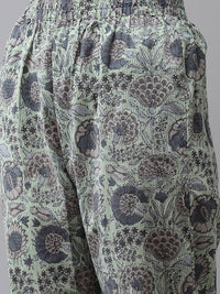 Thumbnail for Yufta Green and off-white yoke design Kurta with Palazzo with Dupatta Set