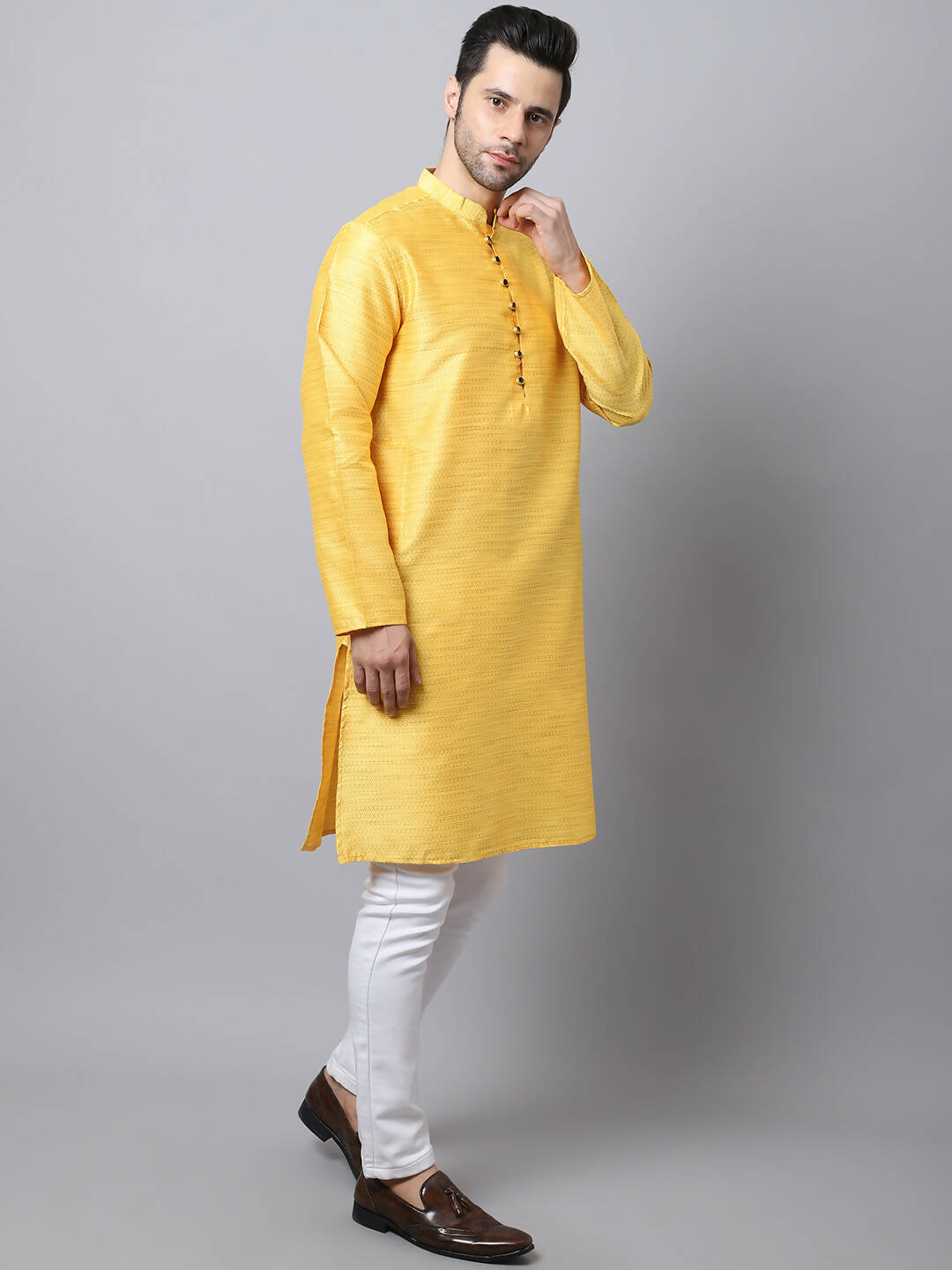 Even Apparels Yellow Pure Cotton Men's Kurta With Band Collar - Distacart