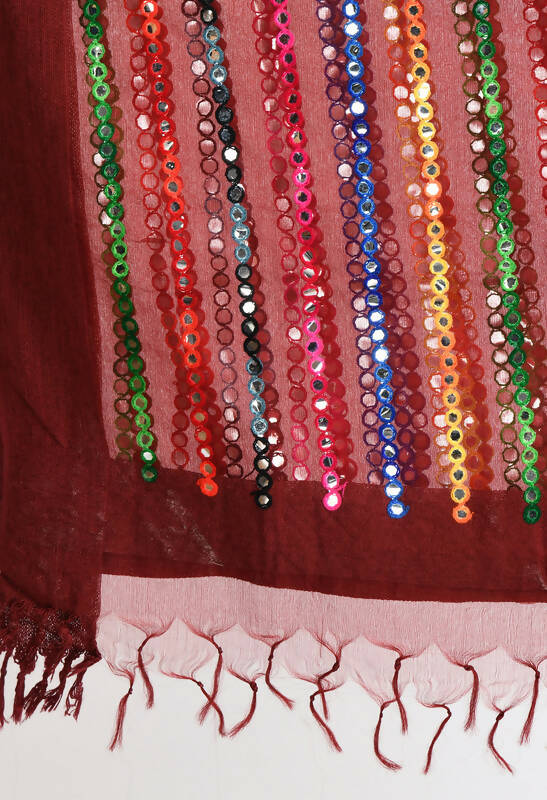 Mominos Fashion Moeza Women's Orgenza Multi Thread Mirror Work Maroon Dupatta - Distacart