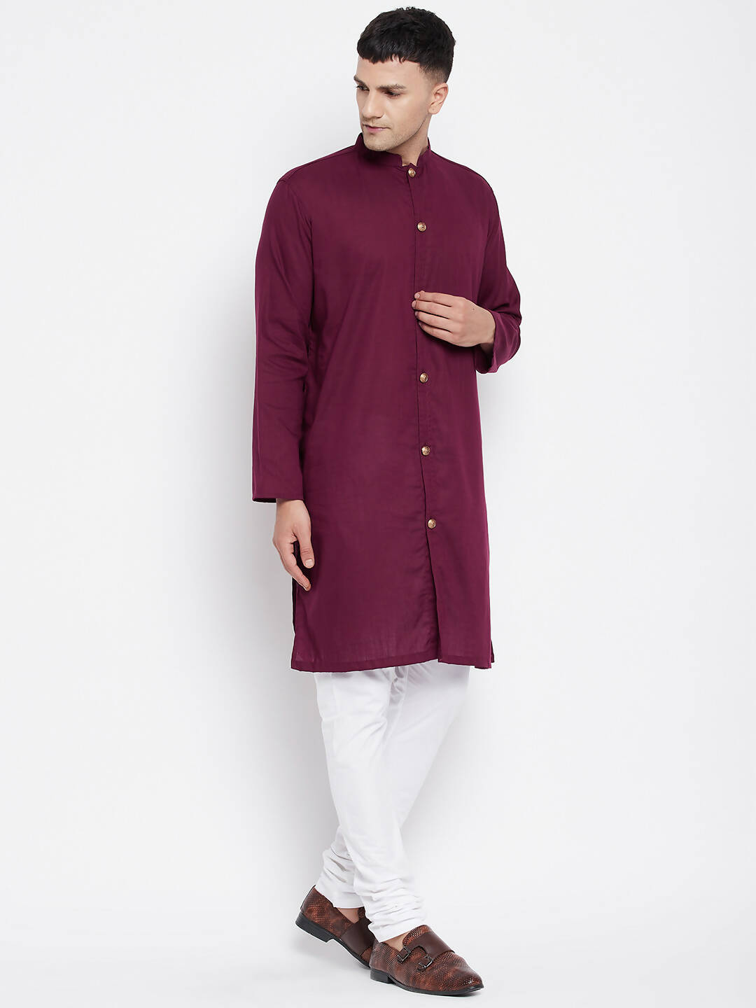 Even Apparels Maroon Pure Cotton Men's Sherwani Kurta With Open Front - Distacart