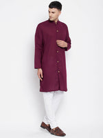 Thumbnail for Even Apparels Maroon Pure Cotton Men's Sherwani Kurta With Open Front - Distacart