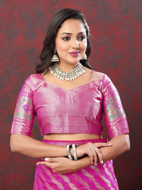 Thumbnail for Lorenvalley Fashion Magenta Soft Silk Woven Design with Zari Weaving Leheriya Design Saree - Distacart