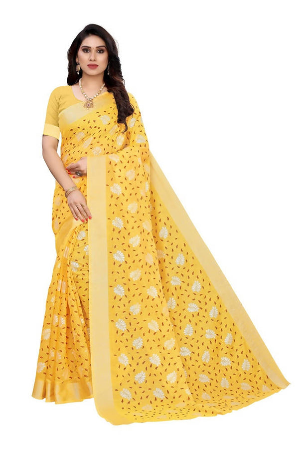Vamika Yellow Linen Zari Border Saree